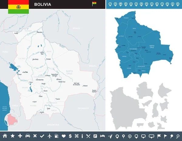 Boliwia-Mapa - szczegółowe wektor ilustracja — Wektor stockowy