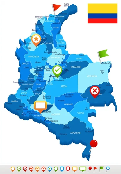 Kolumbia - Mapa i flagi - Szczegółowa ilustracja wektorowa — Wektor stockowy