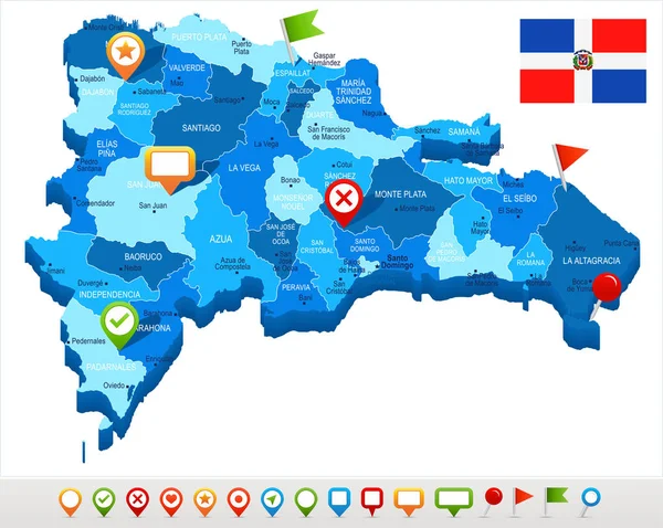 Dominikánská republika - mapy a vlajky - podrobné vektorové ilustrace — Stockový vektor