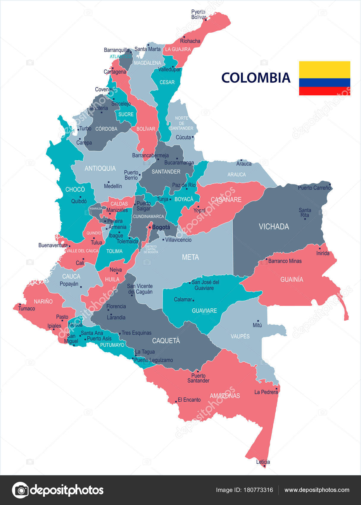 Colombia Map And Flag Detailed Vector Illustration Vector Image By C Dikobrazik Vector Stock 180773316