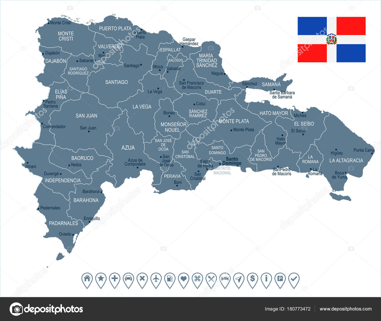 Miches Dominican Republic Map Dominican Republic - Map And Flag - Detailed Vector Illustration Stock  Vector Image By ©Dikobrazik #180773472
