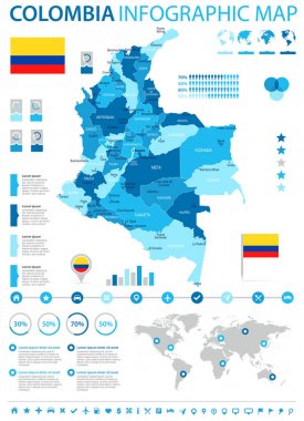 Kolombiya - Infographic harita ve bayrak - detaylı vektör çizim