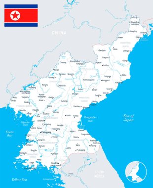 Kuzey Kore Haritası - detaylı vektör çizim