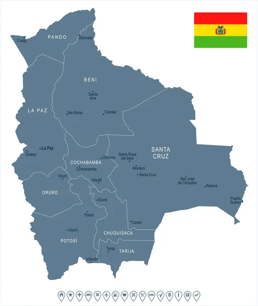 Bolivia - hartă și steag - Ilustrație vectorială detaliată — Vector de stoc