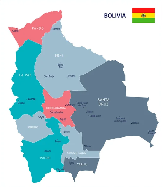 ボリビア - 地図とフラグ - 詳細なベクトル イラスト — ストックベクタ