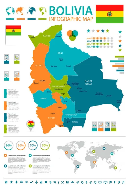 Boliwia - Mapa Infografika i flagi - Szczegółowa ilustracja wektorowa — Wektor stockowy