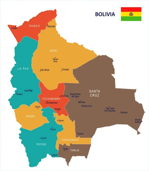 Bolivia - map and flag Detailed Vector Illustration — Stock Vector