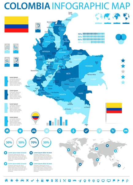 Kolumbia - Mapa Infografika i flagi - Szczegółowa ilustracja wektorowa — Wektor stockowy