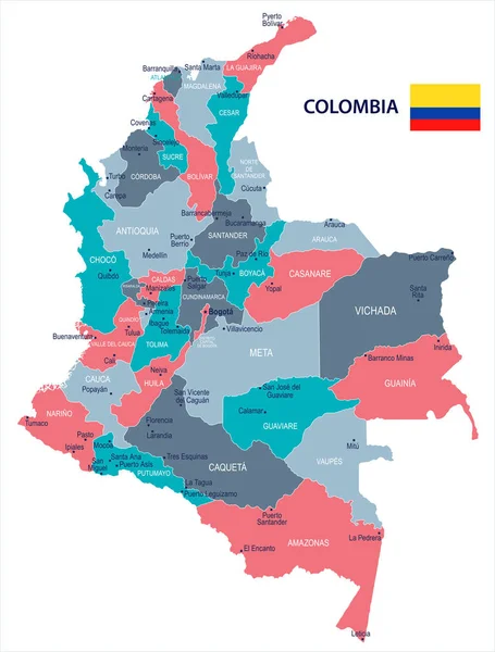 Colombia - mappa e bandiera - Illustrazione vettoriale dettagliata — Vettoriale Stock