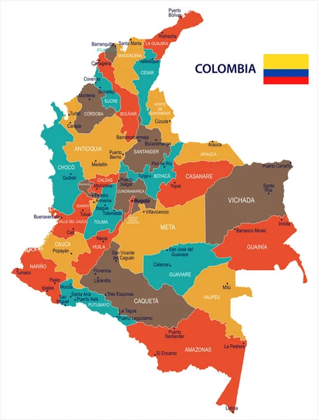 Colombia - mapa y bandera Ilustración vectorial detallada — Vector de stock