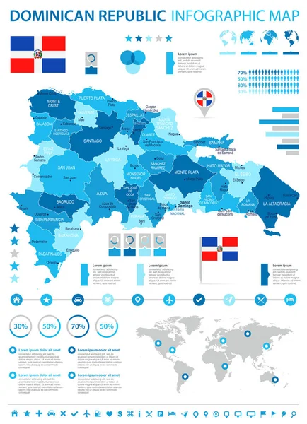 República Dominicana - Mapa infográfico y bandera - Ilustración vectorial detallada — Vector de stock