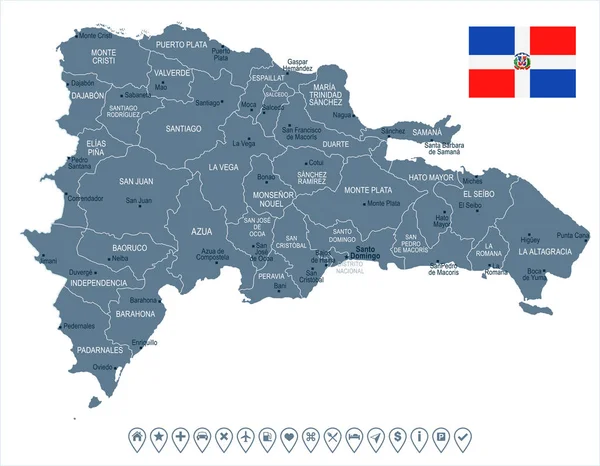 ドミニカ共和国 - 地図とフラグ - 詳細なベクトル イラスト — ストックベクタ