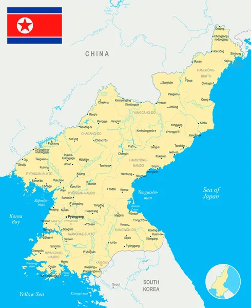 Mapa da Coreia do Norte - ilustração vetorial detalhada —  Vetores de Stock