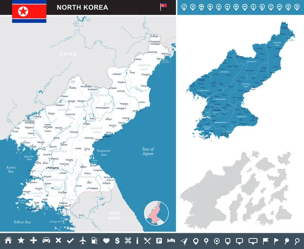 Corea del Norte - mapa infográfico - Ilustración vectorial detallada — Vector de stock