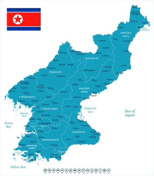 Nordkorea - Karte und Flagge - detaillierte Vektorillustration — Stockvektor