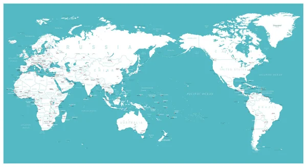 World Map Flat - Asia in Center - Stok Vektor