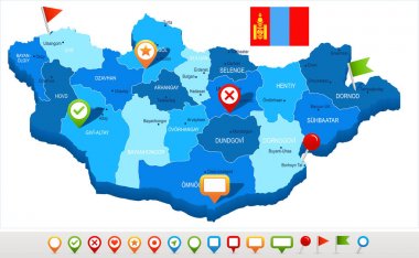 Moğolistan - harita ve bayrak - detaylı vektör çizim