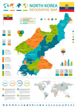 Kuzey Kore - Infographic harita ve bayrak - detaylı vektör çizim