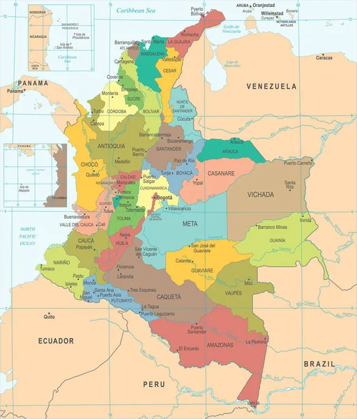 Колумбия Карта - Подробная векторная иллюстрация — стоковый вектор