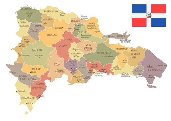 Repubblica Dominicana - mappa e bandiera vintage - Illustrazione vettoriale dettagliata — Vettoriale Stock