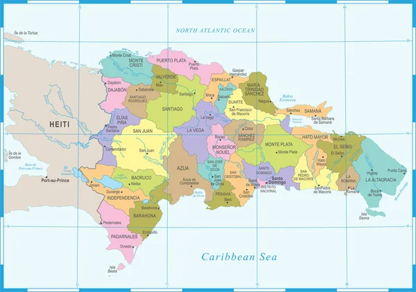 Dominikai Köztársaság Térkép - részletes vektoros illusztráció — Stock Vector