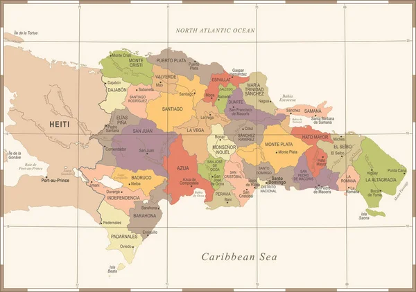 Carte République dominicaine - Illustration vectorielle détaillée vintage — Image vectorielle