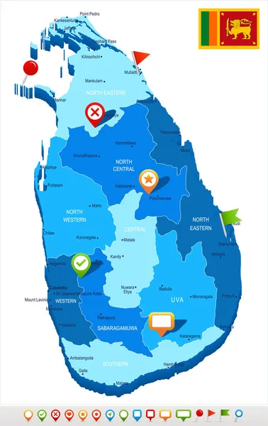 Sri Lanka - mapy i flagi - Szczegółowa ilustracja wektorowa — Wektor stockowy