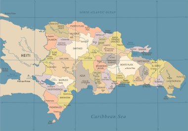 Dominik Cumhuriyeti haritası - Vintage detaylı vektör çizim