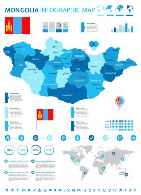 Moğolistan - Infographic harita ve bayrak - detaylı vektör çizim
