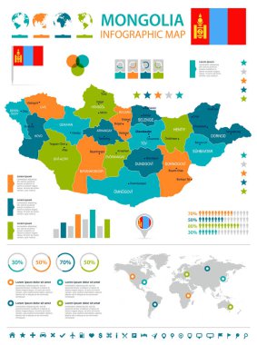 Moğolistan - Infographic harita ve bayrak - detaylı vektör çizim
