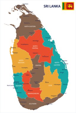 Sri Lanka - harita ve detaylı vektör çizim bayrak