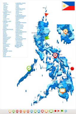 Filipinler - harita ve bayrak - detaylı vektör çizim