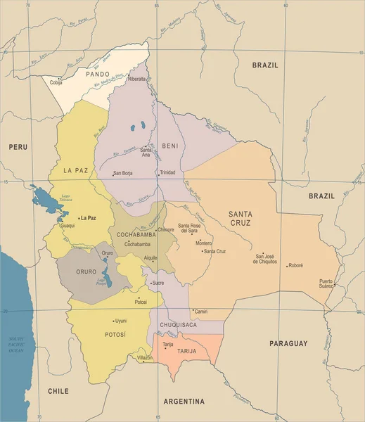 ボリビアの地図 - ヴィンテージの詳細なベクトル図 — ストックベクタ