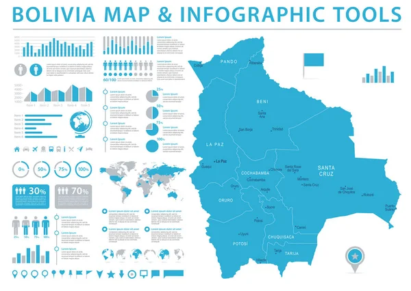Mapa de Bolivia - Info Gráfico Vector Ilustración — Vector de stock