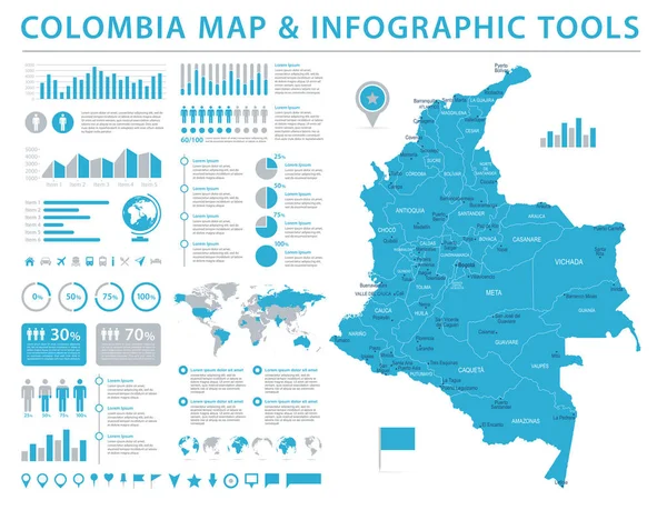 Colombia Mappa - Info grafica vettoriale Illustrazione — Vettoriale Stock