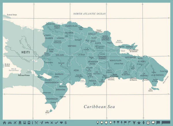 Dominikanska republiken karta - Vintage detaljerad vektorillustration — Stock vektor
