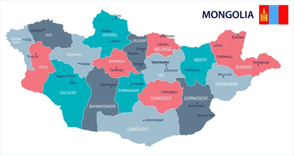 Mongolia - mapy i flagi - Szczegółowa ilustracja wektorowa — Wektor stockowy