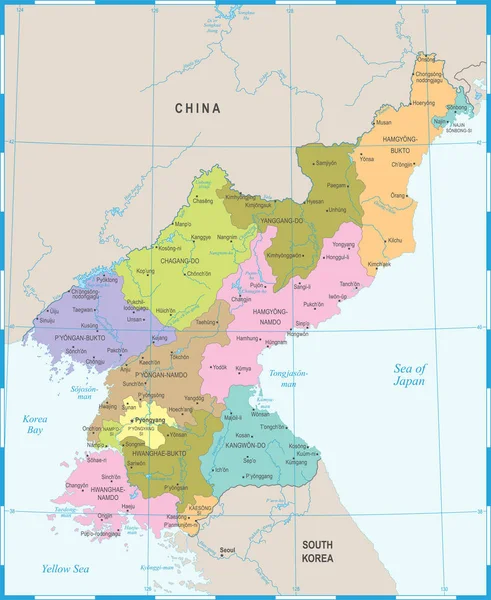 Kuzey Kore Haritası - detaylı vektör çizim — Stok Vektör