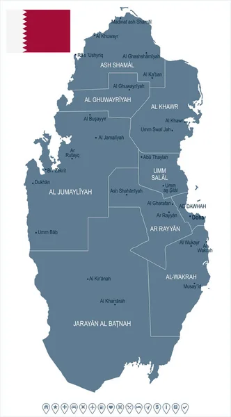 カタール - 地図とフラグ - 詳細なベクトル イラスト — ストックベクタ