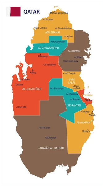 Catar - mapa e bandeira ilustração vetorial detalhada —  Vetores de Stock