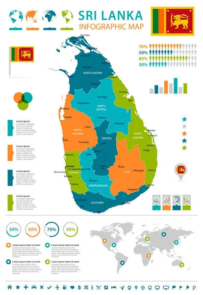 Sri Lanka - Mapa infográfico y bandera - Ilustración vectorial detallada — Vector de stock