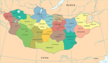 Moğolistan Haritası - detaylı vektör çizim