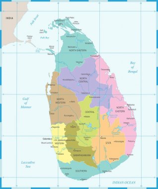 Sri Lanka Haritası - detaylı vektör çizim