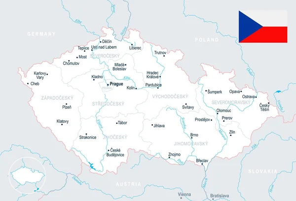 チェコ共和国の地図 - 詳細なベクトル図 — ストックベクタ