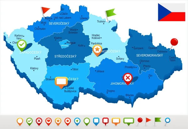 República Checa - Mapa y bandera - Ilustración vectorial detallada — Archivo Imágenes Vectoriales