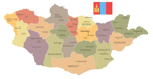मंगोलिया व्हिंटेज नकाशा आणि ध्वज तपशीलवार वेक्टर इलस्ट्रेशन — स्टॉक व्हेक्टर