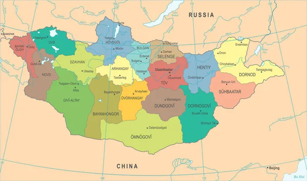 モンゴル地図 - 詳細なベクトル図 — ストックベクタ
