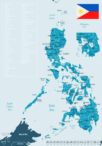 Filipinas - Mapa y bandera - Ilustración vectorial detallada — Vector de stock