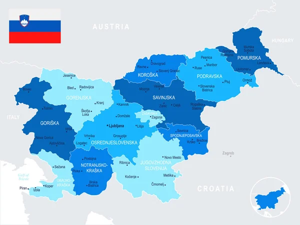 Eslovênia - mapa e bandeira - ilustração vetorial detalhada —  Vetores de Stock