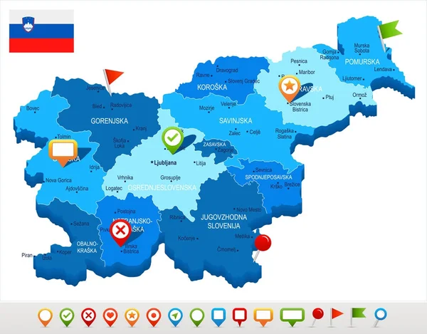 スロベニア - 地図とフラグ - 詳細なベクトル イラスト — ストックベクタ